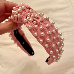 Lele Sadoughi Candy Pink Pearl Woven Headband